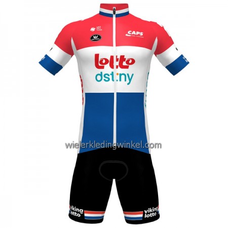 Set Fietsshirt + Korte Koersbroek 2023 Lotto Dstny Nederlands Kampioenschap Rood Blauw Wit